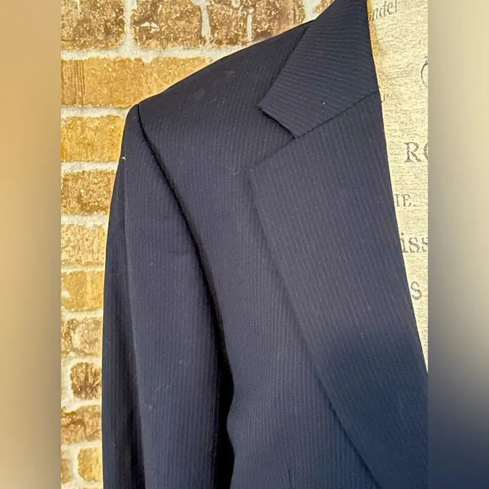 Brooks brothers 346 stretch navy blue wool sports coat blazer size 40R striped